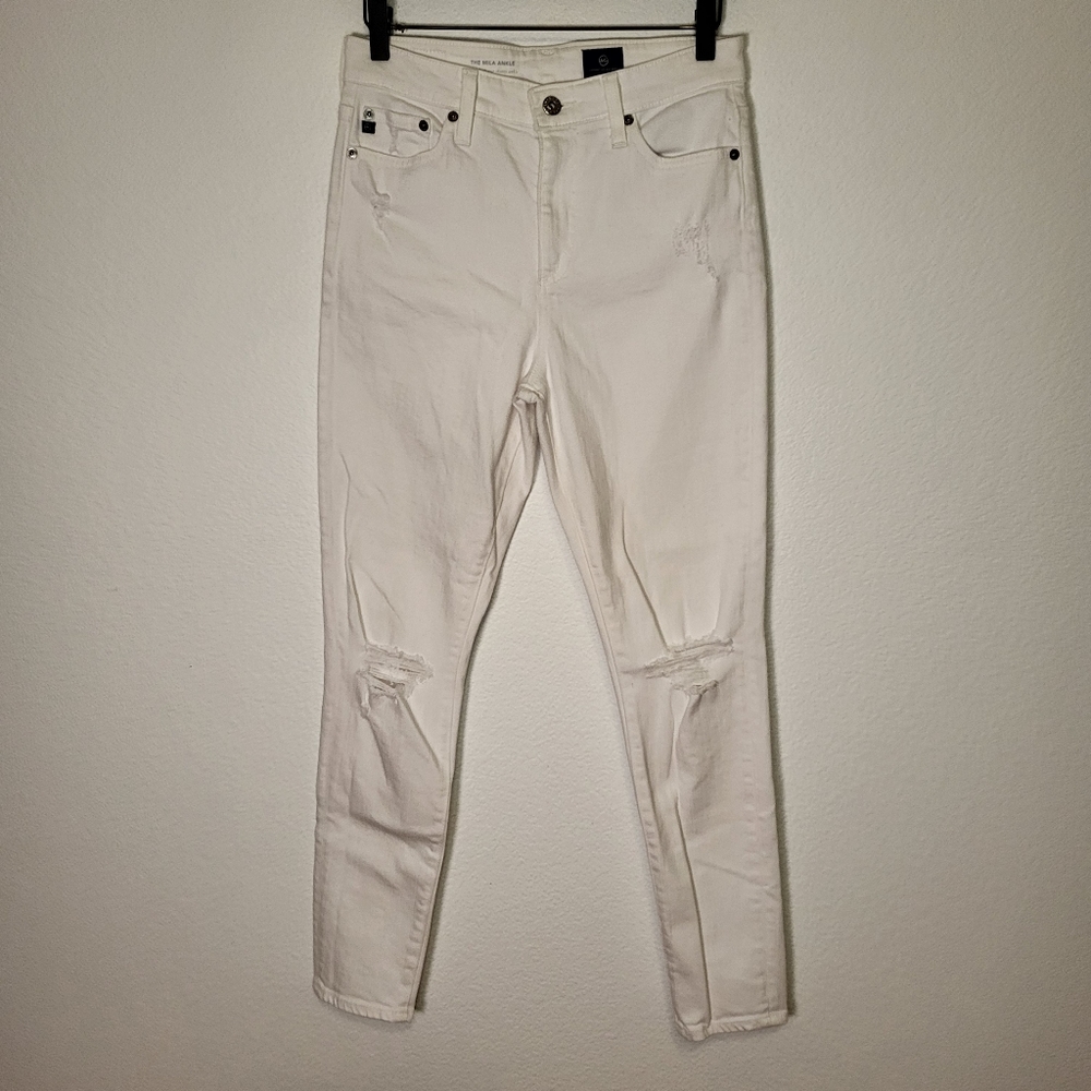 AG Adriano Goldschmied The Mila Ankle Distressed White Jeans size 28